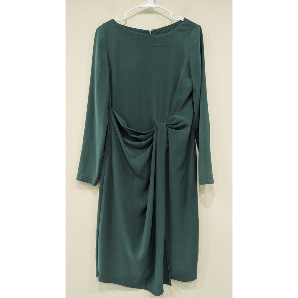 St. John Green Faux Wrap Long Sleeve Dress Size 2